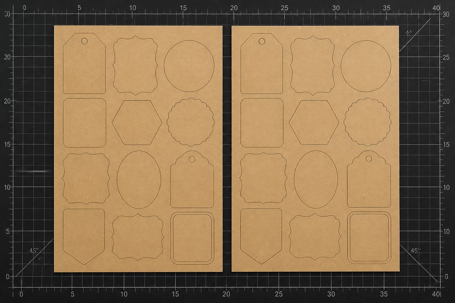 Two sheets of paper side by side, displaying optimized label layouts.