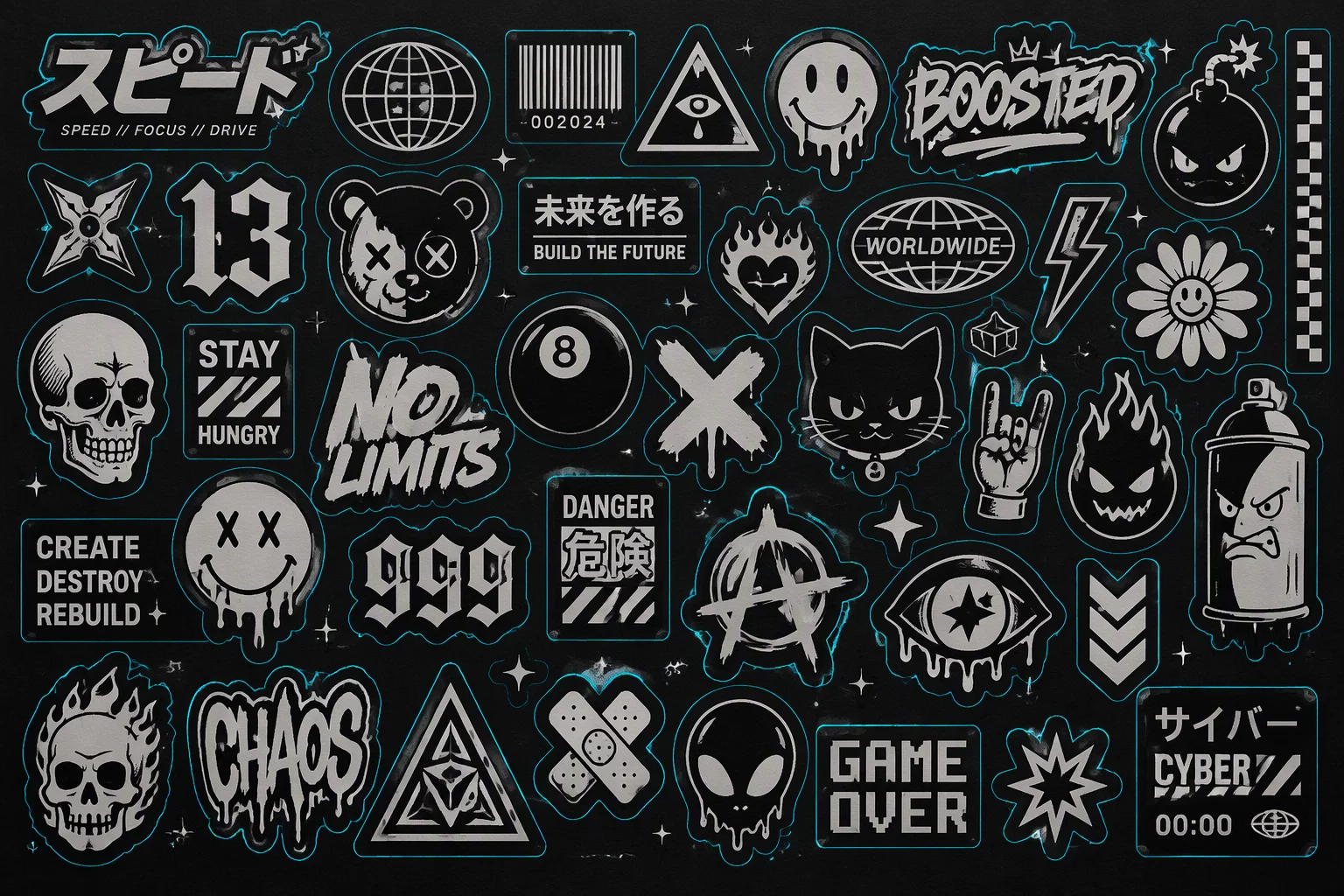 Free rotation non directional nested sticker sheets