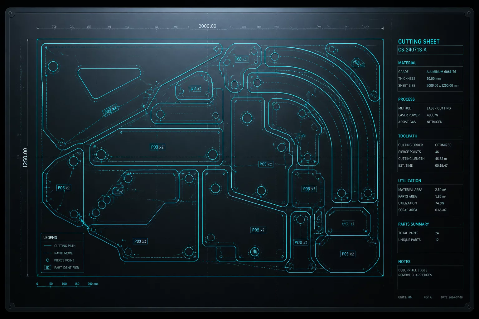 Plotter sheet layout with mixed geometry parts