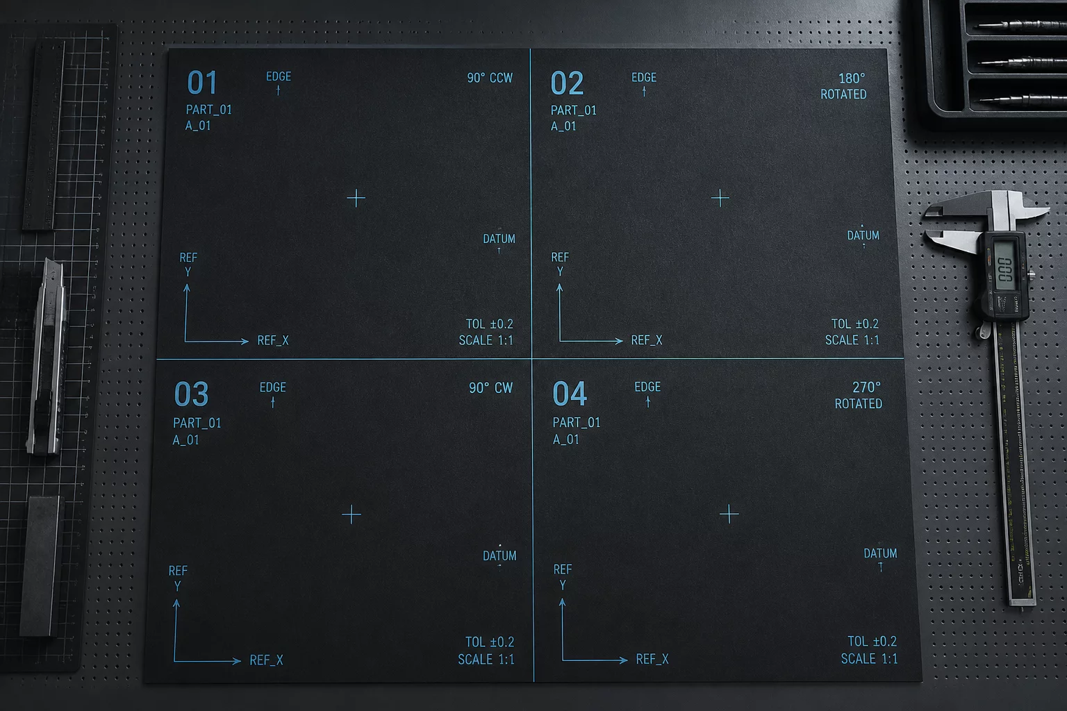 Orthogonal quadrant layout on textured cutter film