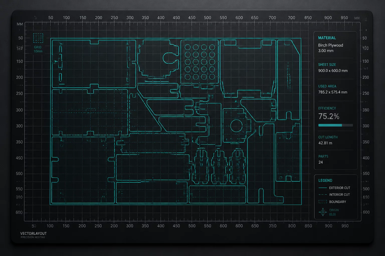 Category overview visual showing technical sheet layouts and nesting diagnostics